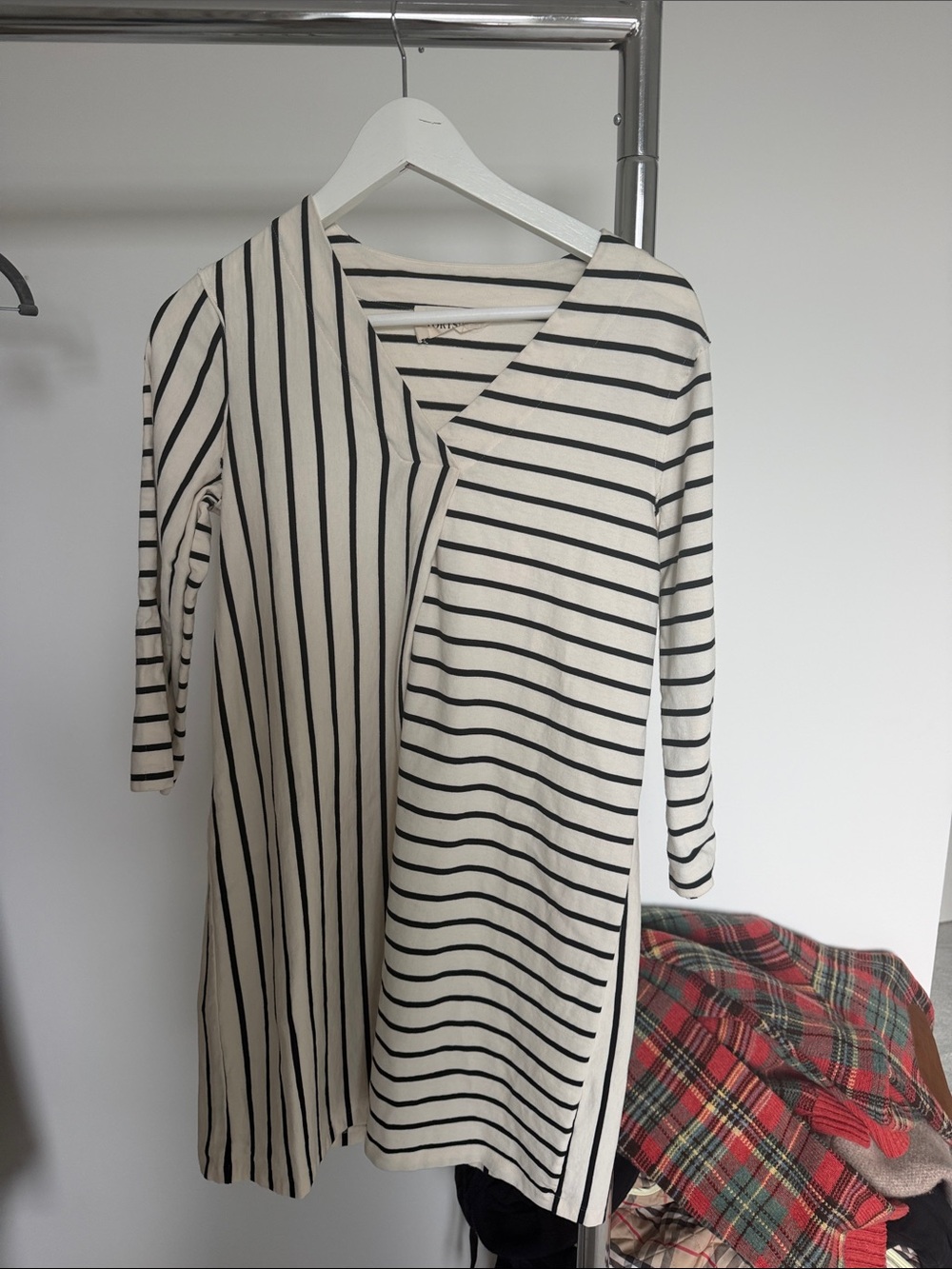 Ports 1961 Black and Cream Striped Long-Sleeve A-Line Dress